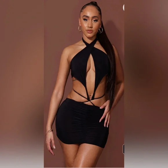 white christmas dresses Slinky Cut Out Mini Dress Green main image 1